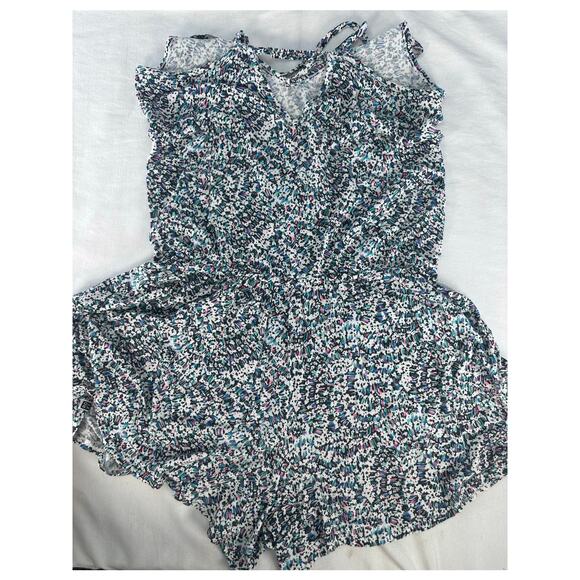 Roxy Juniors sz L Major Astract Floral Jersey Romper Cross Back Summer Beach - Picture 11 of 12